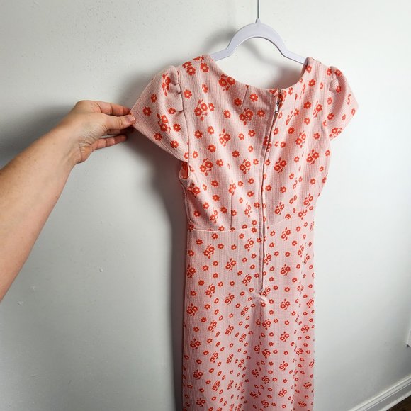 Handmade Pink and Orange Modest Prairie Midi Length Floral Print Dress Medium - Picture 9 of 12
